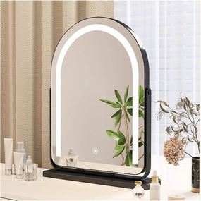 Arched Lighted Makeup Mirror with 3 Modes Lights, Smart Touch Control, 360° Rotation, Light Up Mirror for Vanity Desk Tabletop, Bedroom(Black,30x40cm/11.8x15.7in)