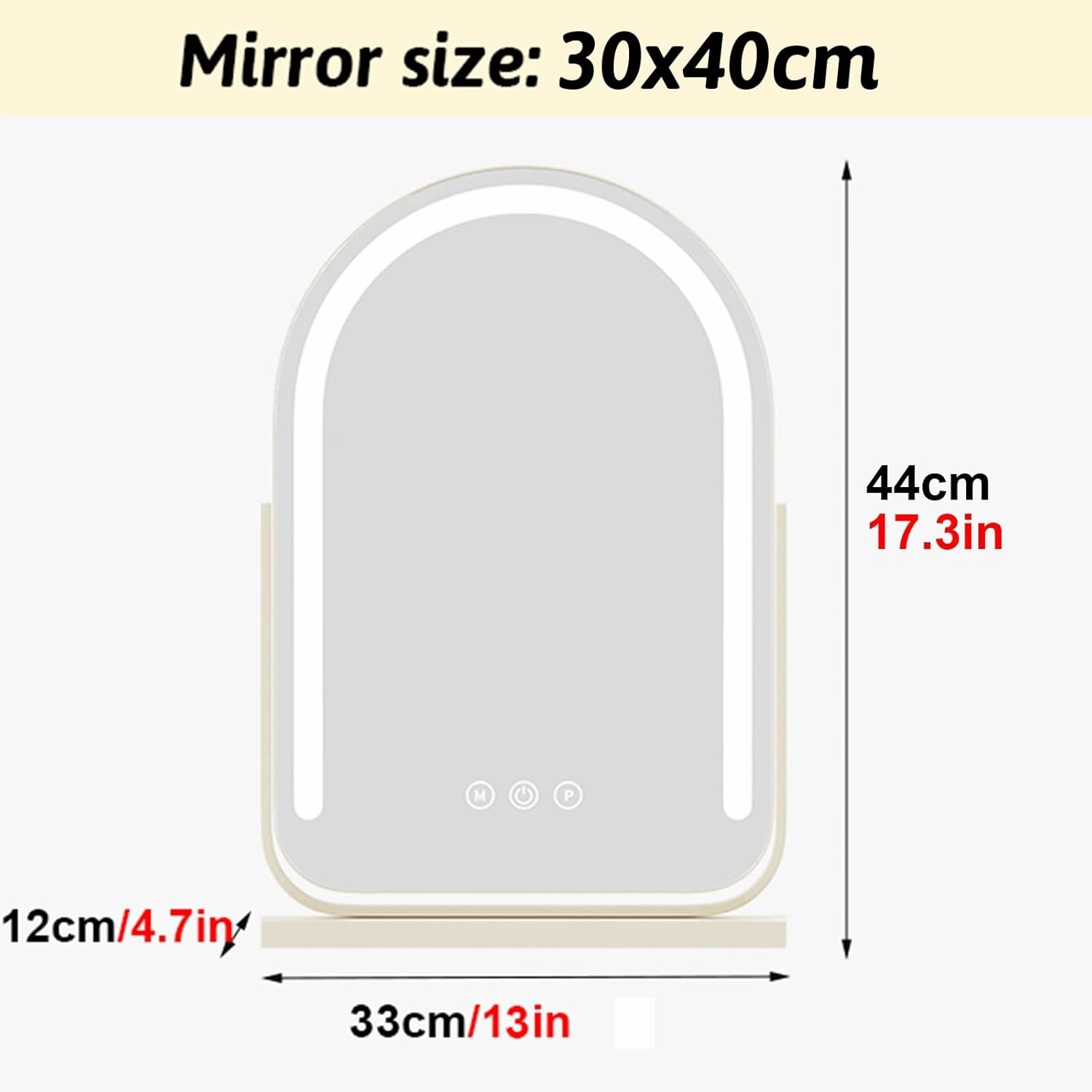 Arched Lighted Makeup Mirror with 3 Modes Lights, Smart Touch Control, 360° Rotation, Light Up Mirror for Vanity Desk Tabletop, Bedroom(Black,30x40cm/11.8x15.7in)