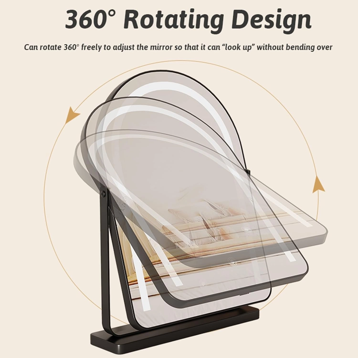 Arched Lighted Makeup Mirror with 3 Modes Lights, Smart Touch Control, 360° Rotation, Light Up Mirror for Vanity Desk Tabletop, Bedroom(Black,30x40cm/11.8x15.7in)