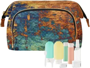 Art Abstract Grunge Graphic Background Dark Orange Black Pattern Women Cosmetic Bag Makeup Bag Stylish Trip Beauty Bag Travel Toiletry Bag with Bottle Organizer 10.2 x 5.9 x 6.7 inch