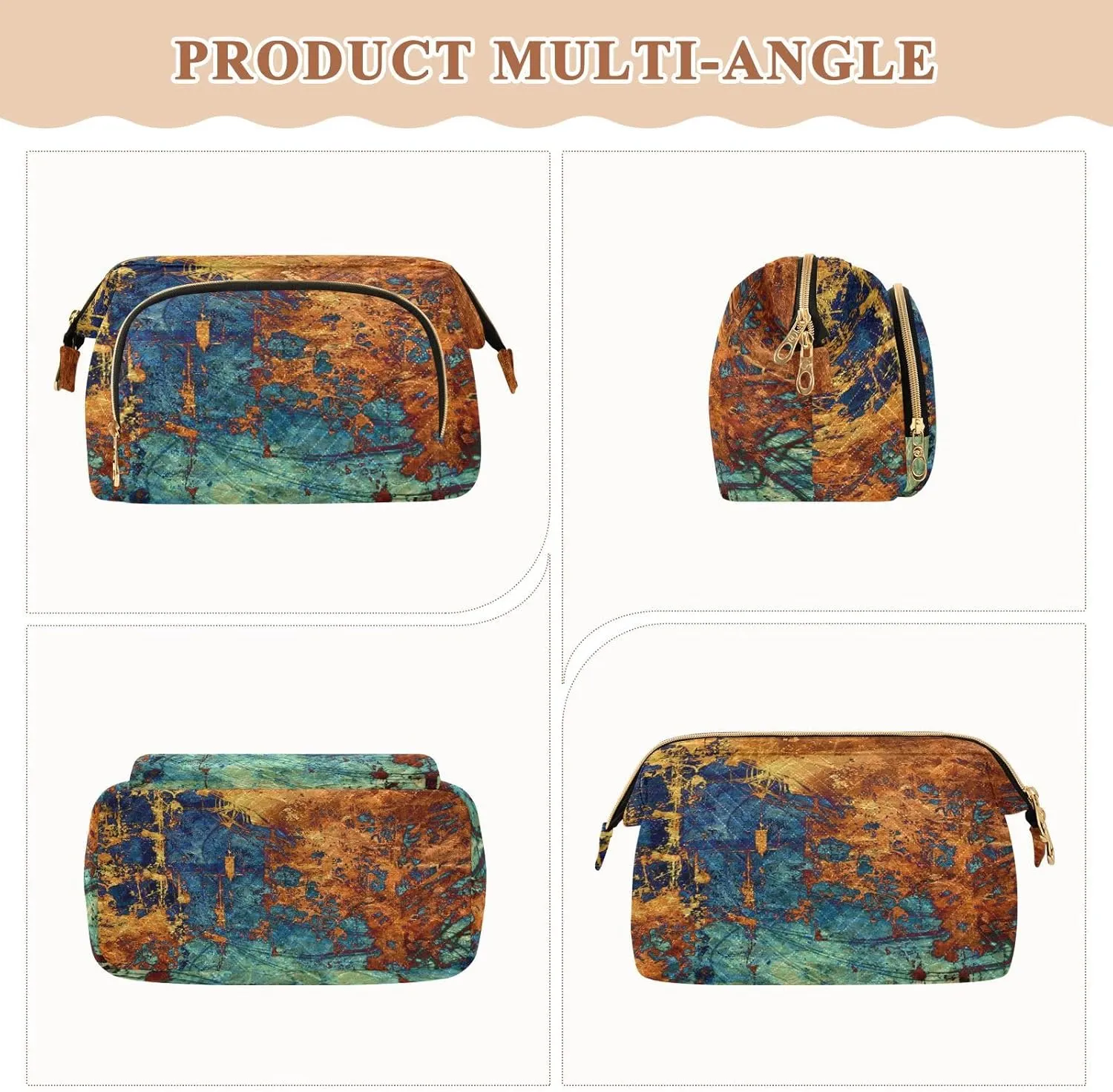 Art Abstract Grunge Graphic Background Dark Orange Black Pattern Women Cosmetic Bag Makeup Bag Stylish Trip Beauty Bag Travel Toiletry Bag with Bottle Organizer 10.2 x 5.9 x 6.7 inch