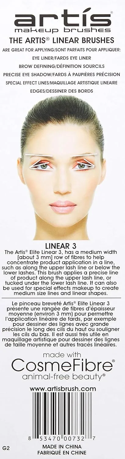 Artis Elite Linear 3 Makeup Brush | Perfect Precise Liner | Upper Lash Line or Lower Lashes | Ideal For Wider Line Pattern | Special Effects Makeup
