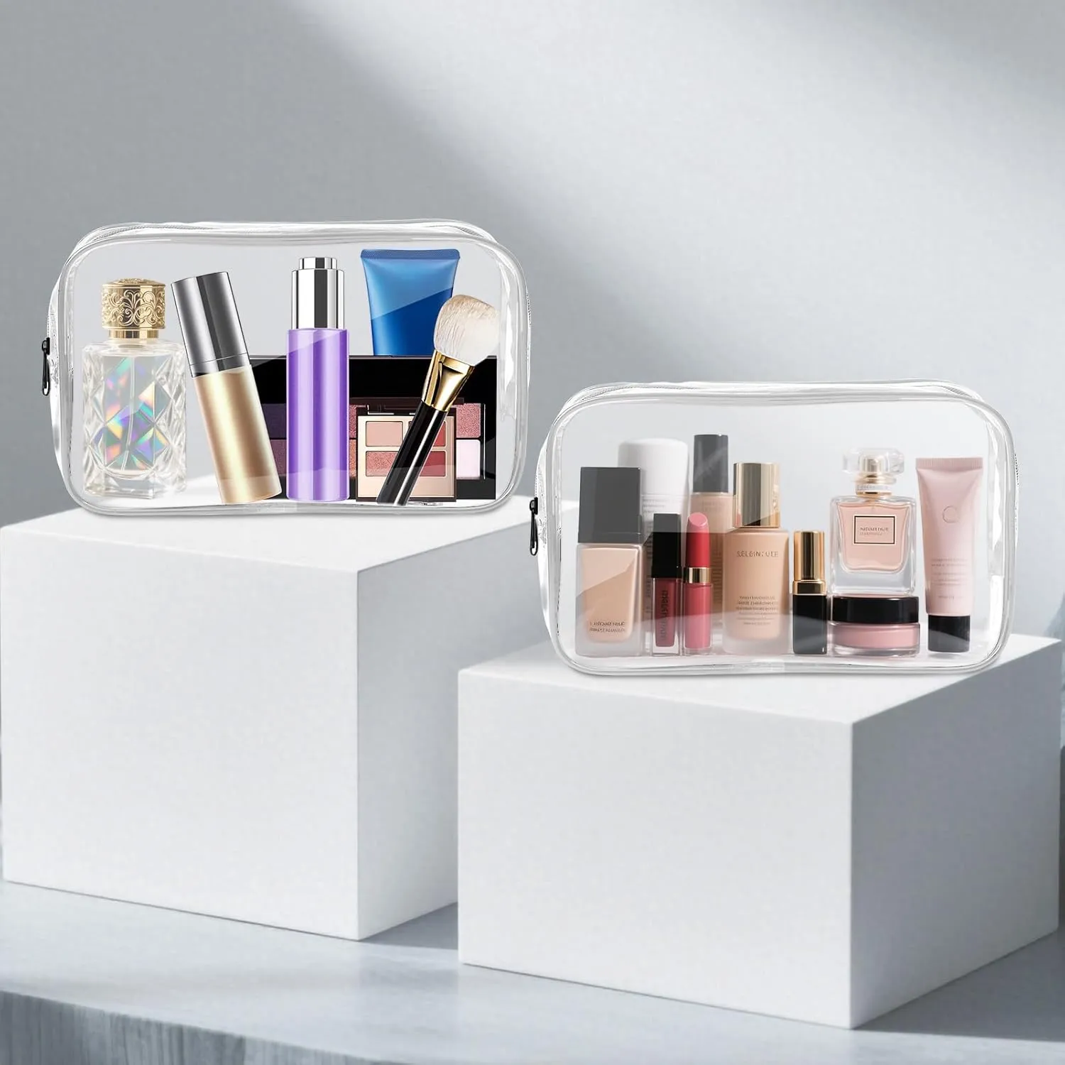 AURUZA Clear Makeup Bag, 12PCS TSA Approved Cosmetic Travel Toiletry Organizer, Quart Size Carry On Compliant, Water Resistant Airport Airline Essentials