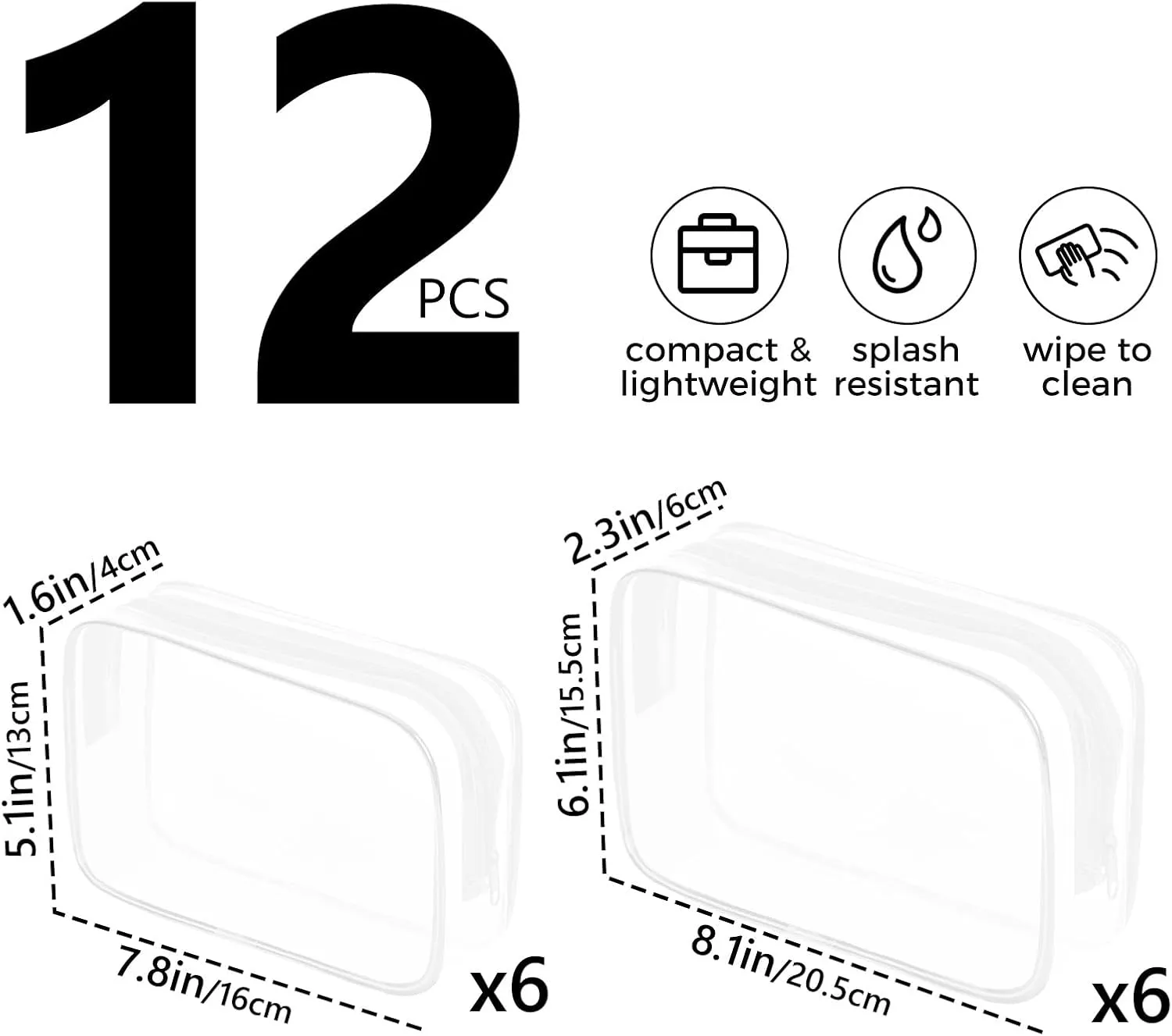 AURUZA Clear Makeup Bag, 12PCS TSA Approved Cosmetic Travel Toiletry Organizer, Quart Size Carry On Compliant, Water Resistant Airport Airline Essentials