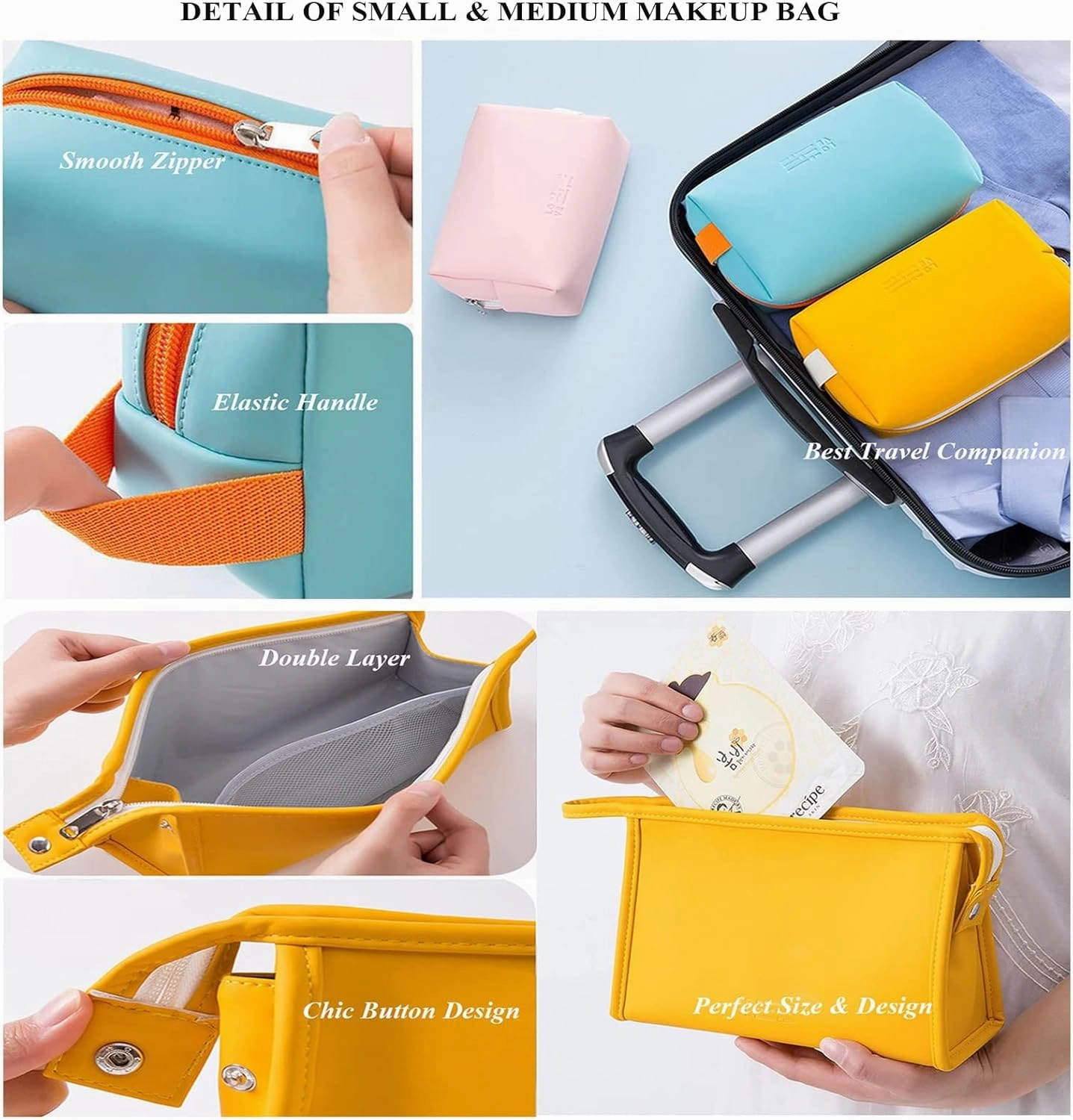 AUSEKALY Makeup Cosmetic Bag Sets 3 Pcs For Women Travel Toiletry Bag Cute Large Make Up Bag With Brush Bag   Small Cosmetic Pouch Pink White