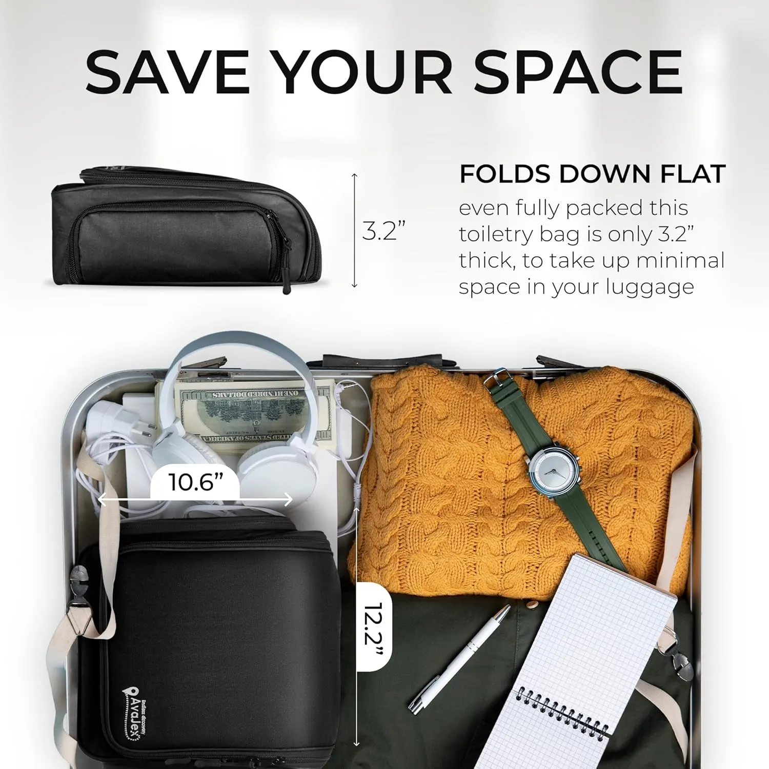 AvaJex Large Hanging Toiletry Organizer - Waterproof Hygiene Bag with Metal XXL Swivel Hook, Sturdy Zippers and 15 Compartments for Toiletries, Makeup, Cosmetics