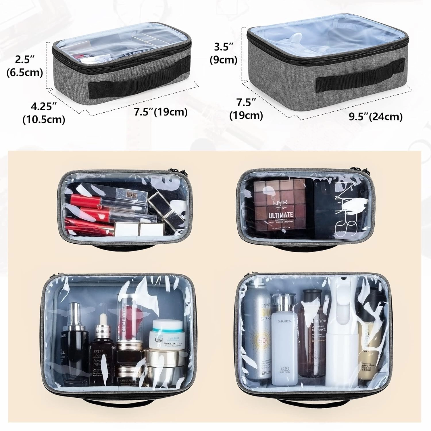 BAFASO Makeup Bag Cosmetic Bag with 4 Inner Removable Pouches, Multifunctional Travel Makeup Case (Patent Pending), Gray