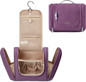 BAGSMART Large Travel Toiletry Bag for Women, Hanging Toiletry Bag with Hook, Travel Cosmetic Makeup Bag Travel Organizer for Accessories, Shampoo, Full Sized Container, Toiletries,Purple-Large