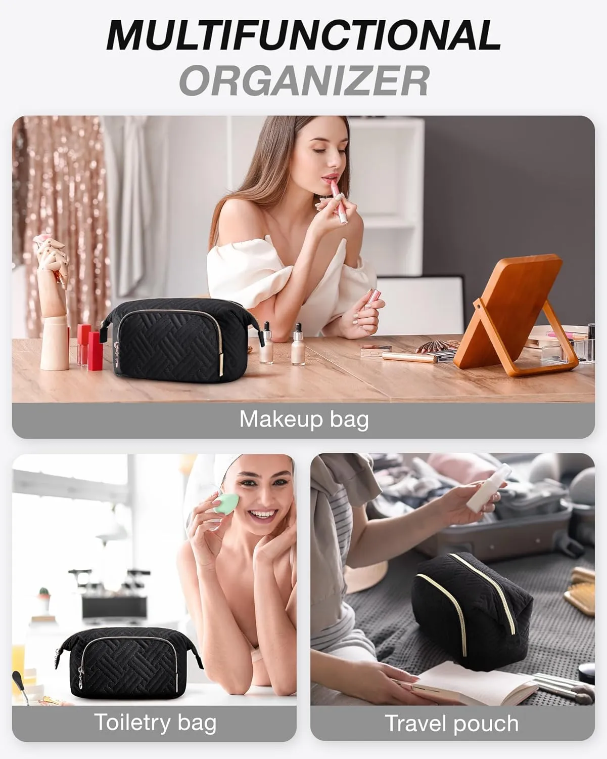 BAGSMART Travel Makeup Bag, Cosmetic Bag Make Up Organizer Case,Large Wide-open Pouch for Women Purse for Toiletries Accessories Brushes