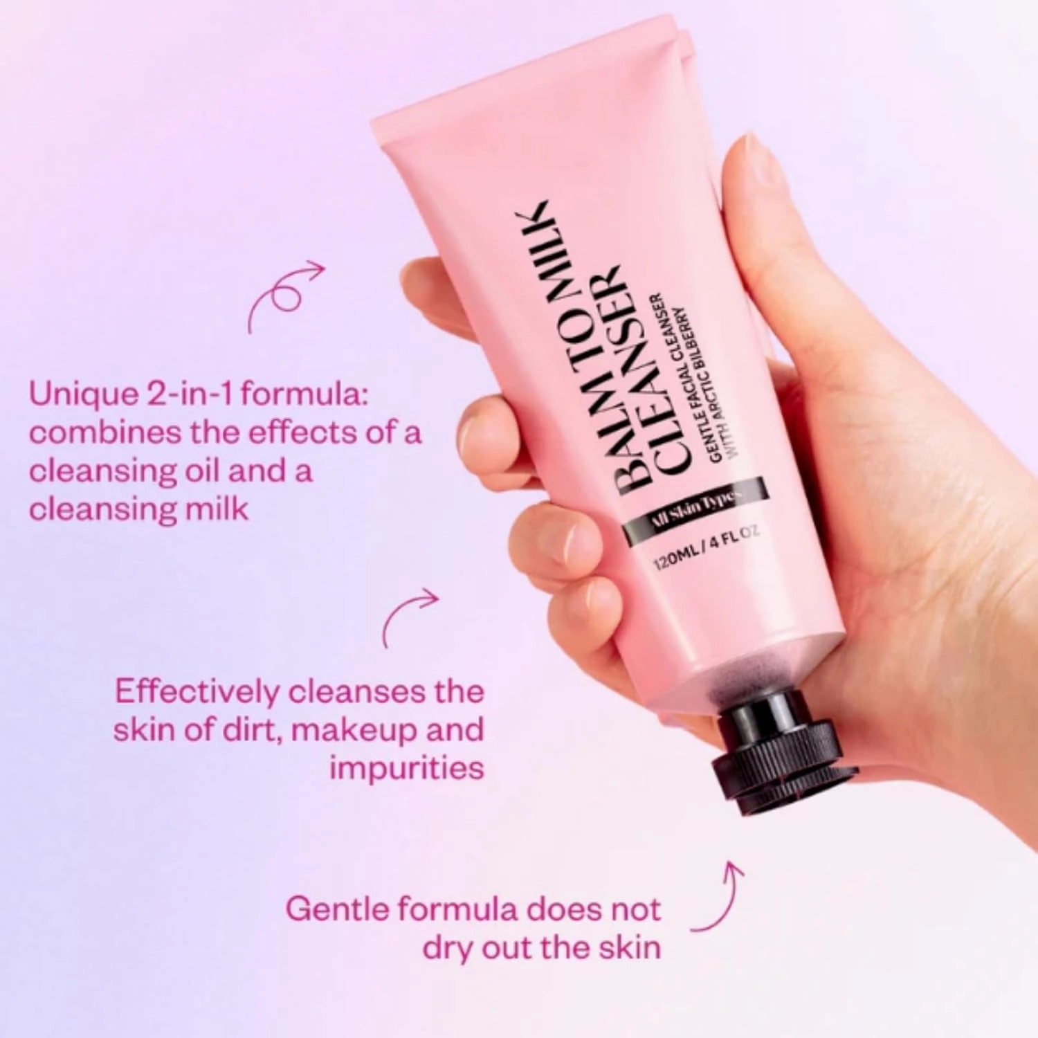 Balm to Milk Cleanser, 2 In 1 Facial Cleanser, Watery Instant Cleansing Gel, Effectively Cleanses the Skin from Makeup and Impurities, Vleaves the Face Silky Soft, for All Skin Types (2Pcs)