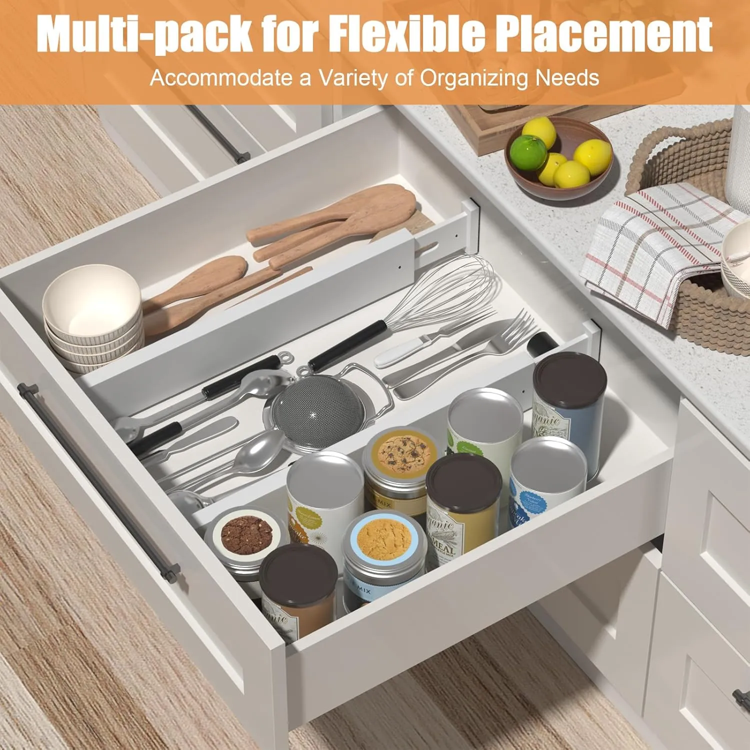 Bamboo Drawer Dividers,17-22" Adjustable Kitchen Drawer Organizer for Clothes,6 Pack Expandable Drawer Organization Separators for Bedroom,Bathroom,Dresser and Office,White