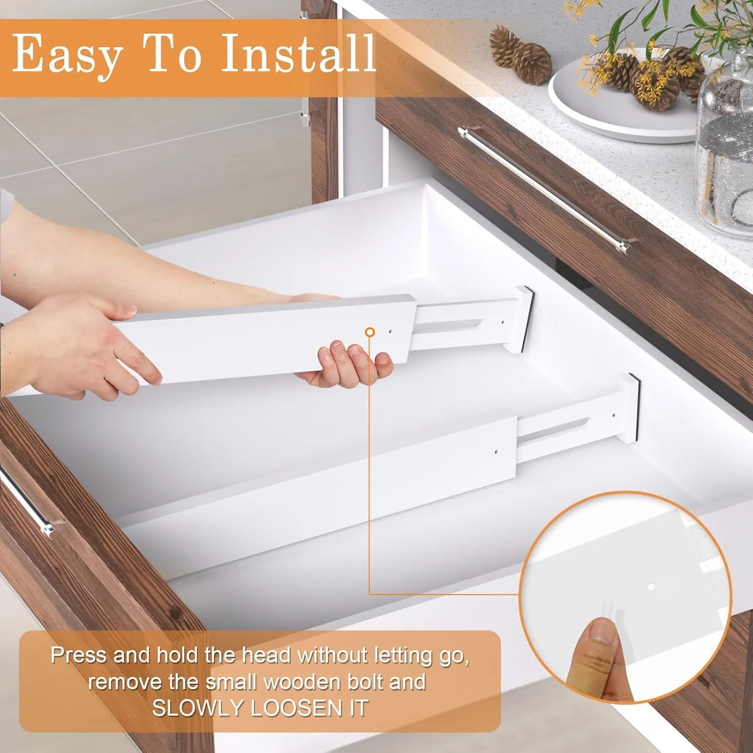 Bamboo Drawer Dividers,17-22" Adjustable Kitchen Drawer Organizer for Clothes,6 Pack Expandable Drawer Organization Separators for Bedroom,Bathroom,Dresser and Office,White