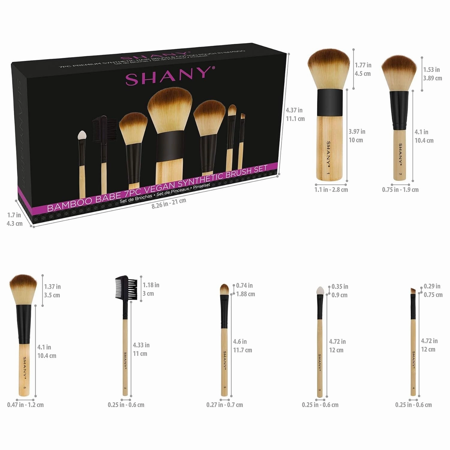 Bamboo Makeup Brush Set - Vegan Professional Makeup Brushes with Premium Synthetic Hair & Cotton Pouch for Easy Brush Storage - 7Pc