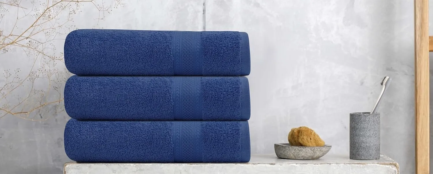 Bath Towels Set of 6 – 100% Cotton Terry – 24" x 48" – Quick Dry, Soft & Highly Absorbent – Navy Blue Towels for Bathroom, Gym, Spa, Pool & Daily Use