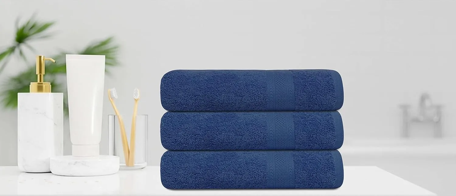 Bath Towels Set of 6 – 100% Cotton Terry – 24" x 48" – Quick Dry, Soft & Highly Absorbent – Navy Blue Towels for Bathroom, Gym, Spa, Pool & Daily Use