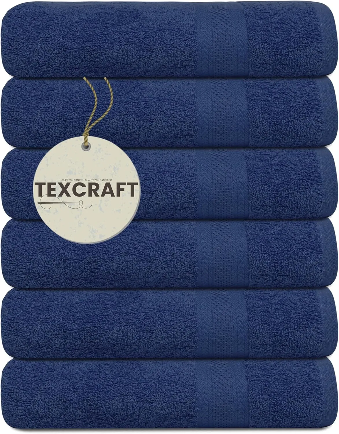Bath Towels Set of 6 – 100% Cotton Terry – 24" x 48" – Quick Dry, Soft & Highly Absorbent – Navy Blue Towels for Bathroom, Gym, Spa, Pool & Daily Use