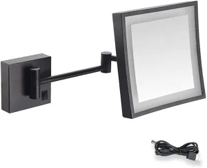 Bathroom Mirror Make Up Wall Mounted 3X Magnification Extendable for Hotel Vanity Single Side Square(Black Bronze)