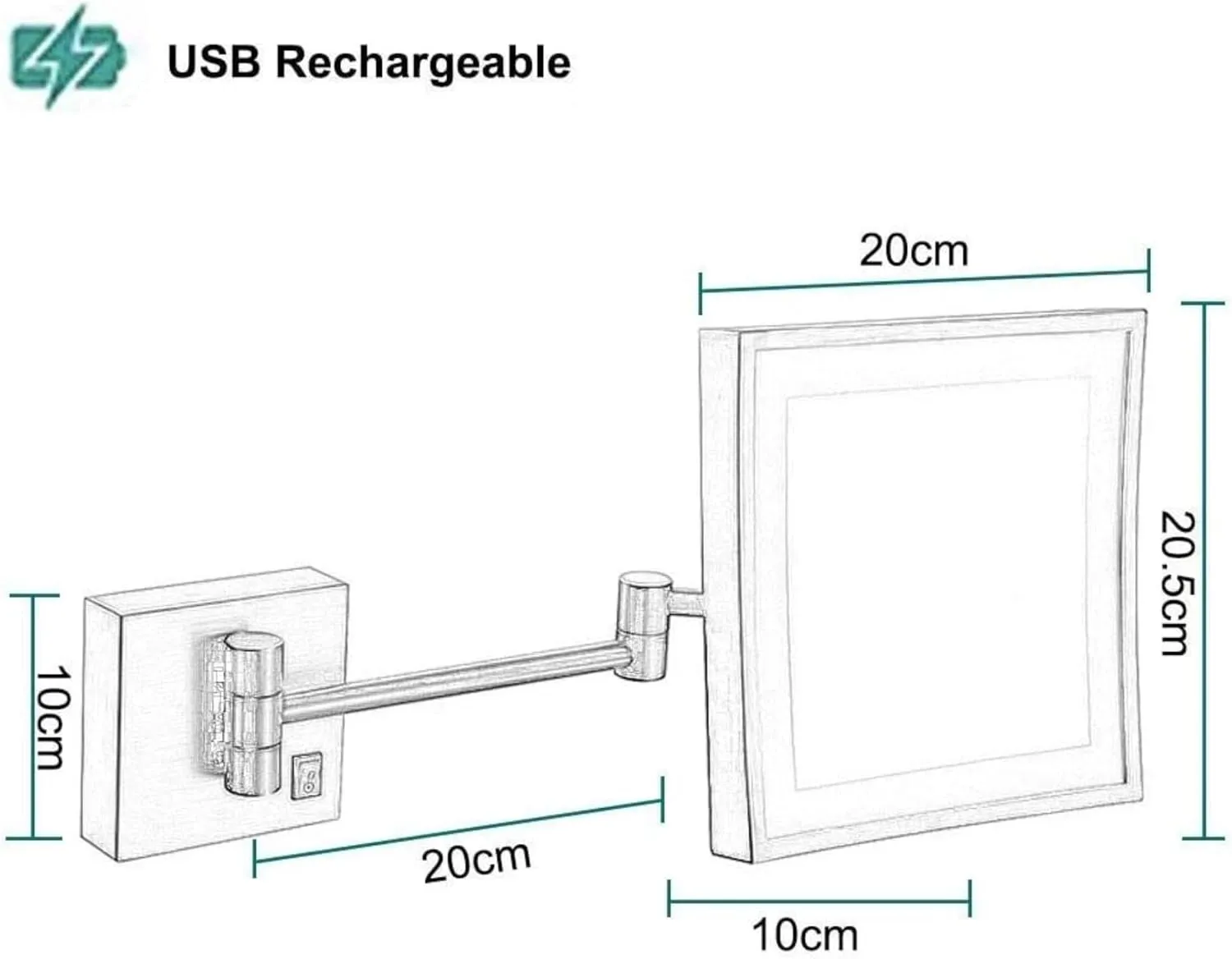 Bathroom Mirror Make Up Wall Mounted 3X Magnification Extendable for Hotel Vanity Single Side Square(Black Bronze)