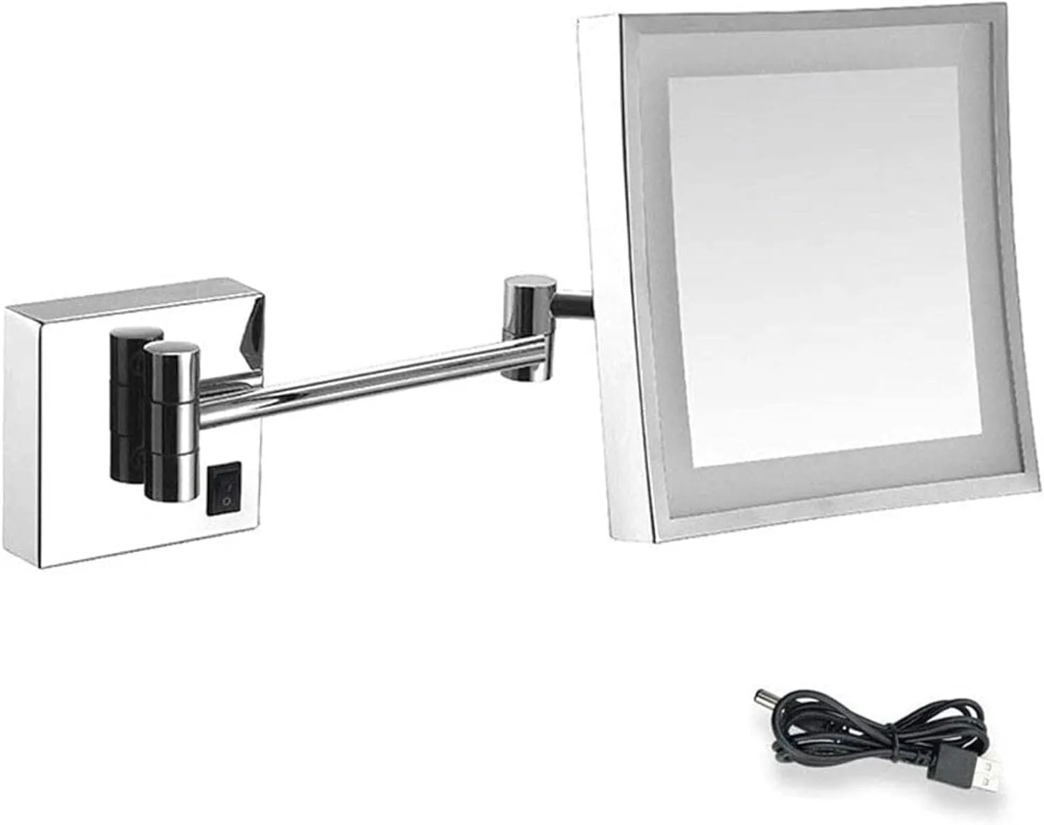 Bathroom Mirror Make Up Wall Mounted 3X Magnification Extendable for Hotel Vanity Single Side Square(Chrome)