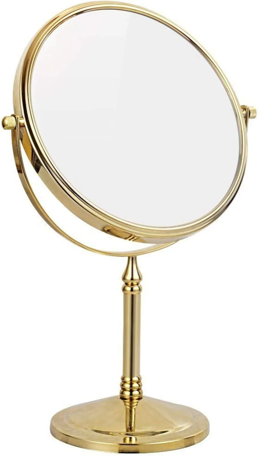 Bathroom Mirror Standing Makeup Mirrors, 8 Inch Double Sided Brass Countertop Vanity Mirror with Magnifying, Tabletop Rotatable Shaving Mirrors,Gold,7X