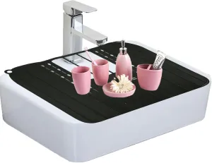 Bathroom Sink Cover, Foldable Silicone Sink Mat Space-Saving Sink Counter Topper Compact Rollable Makeup Brush Cleaning Mat Collapsible Countertop Organization for Extra Space & Storage Saver (Black)
