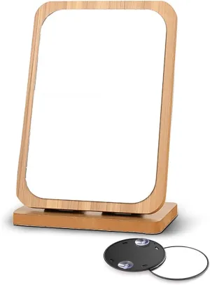 Bathroom Vanity Mirror, Double Sided Dressing Table Makeup Mirror Wooden, 90° Rotation, High Definition Tabletop Mirror with Stand and Frame,A
