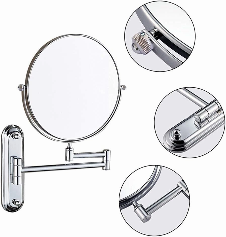 Bathroom Makeup Mirrors, Wall Mounted Brass Double Sided 360° Swivel Magnifying Vanity Shaving Extendable Adjustable (Color : 8inch, Size : 7X)