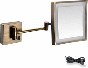 Bathroom Mirror Make Up Wall Mounted 3X Magnification Extendable for Hotel Vanity Single Side Square (Color : Archaize) (Archaize)