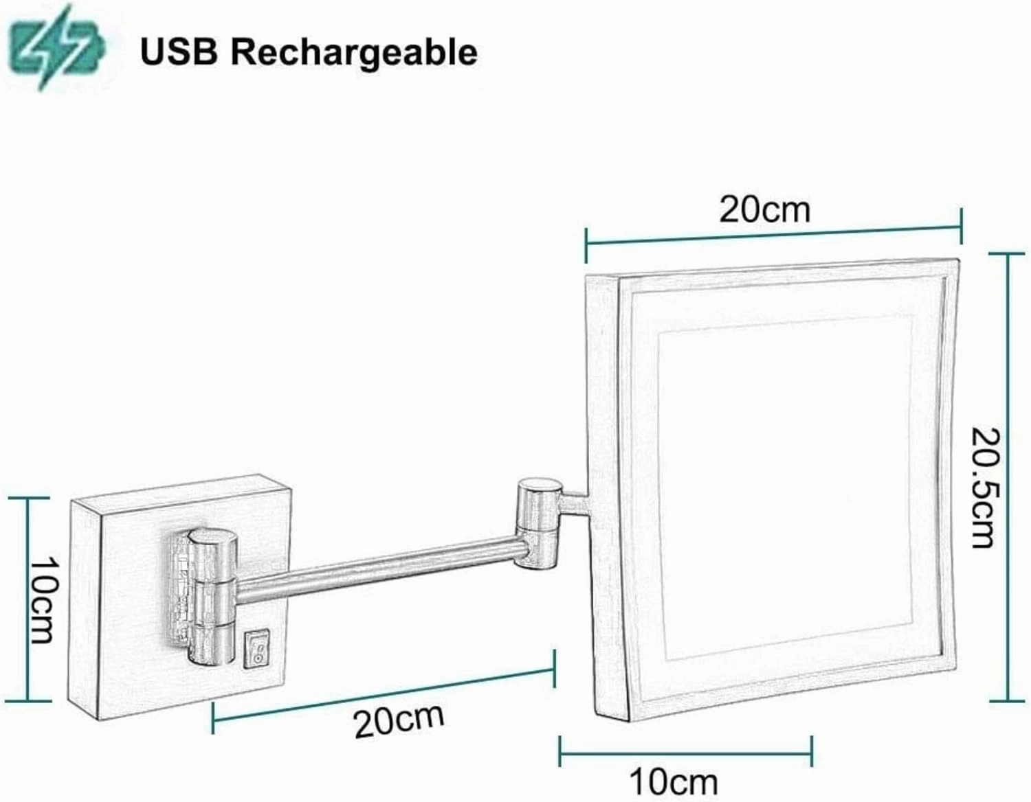 Bathroom Mirror Make Up Wall Mounted 3X Magnification Extendable for Hotel Vanity Single Side Square (Color : Archaize) (Archaize)