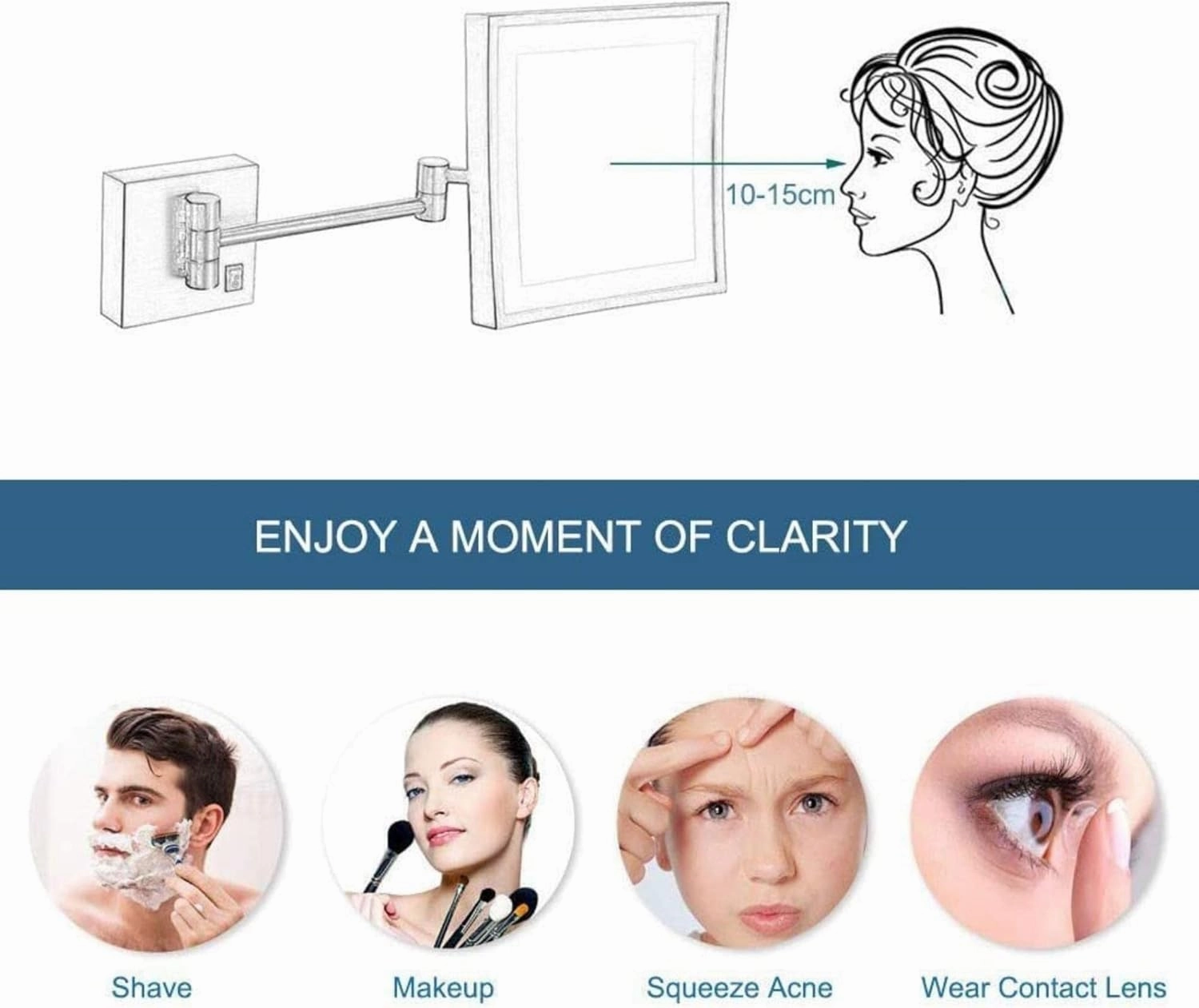 Bathroom Mirror Make Up Wall Mounted 3X Magnification Extendable for Hotel Vanity Single Side Square (Color : Archaize) (Archaize)