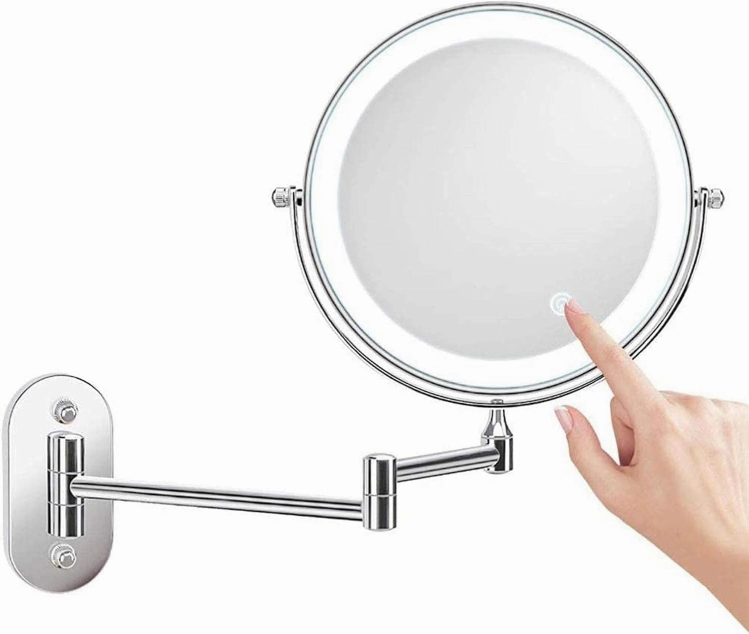 Bathroom Mirror Wall Mounted Makeup Mirror 8- inch Two- Sided 10X Magnification Swivel Extending Folding for Hotel