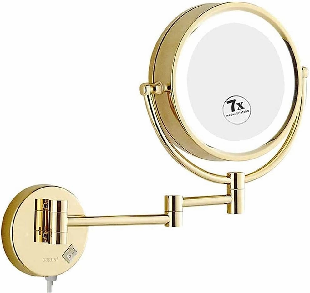 Bathroom Mirror Wall-Mounted Makeup Mirror Folding Bathroom Vanity Mirror with Switch