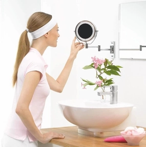 Bathroom Shaving Makeup Mirror with LED Lights Wall Mount Two Sides Extendable Rotate Cosmetic Mirror
