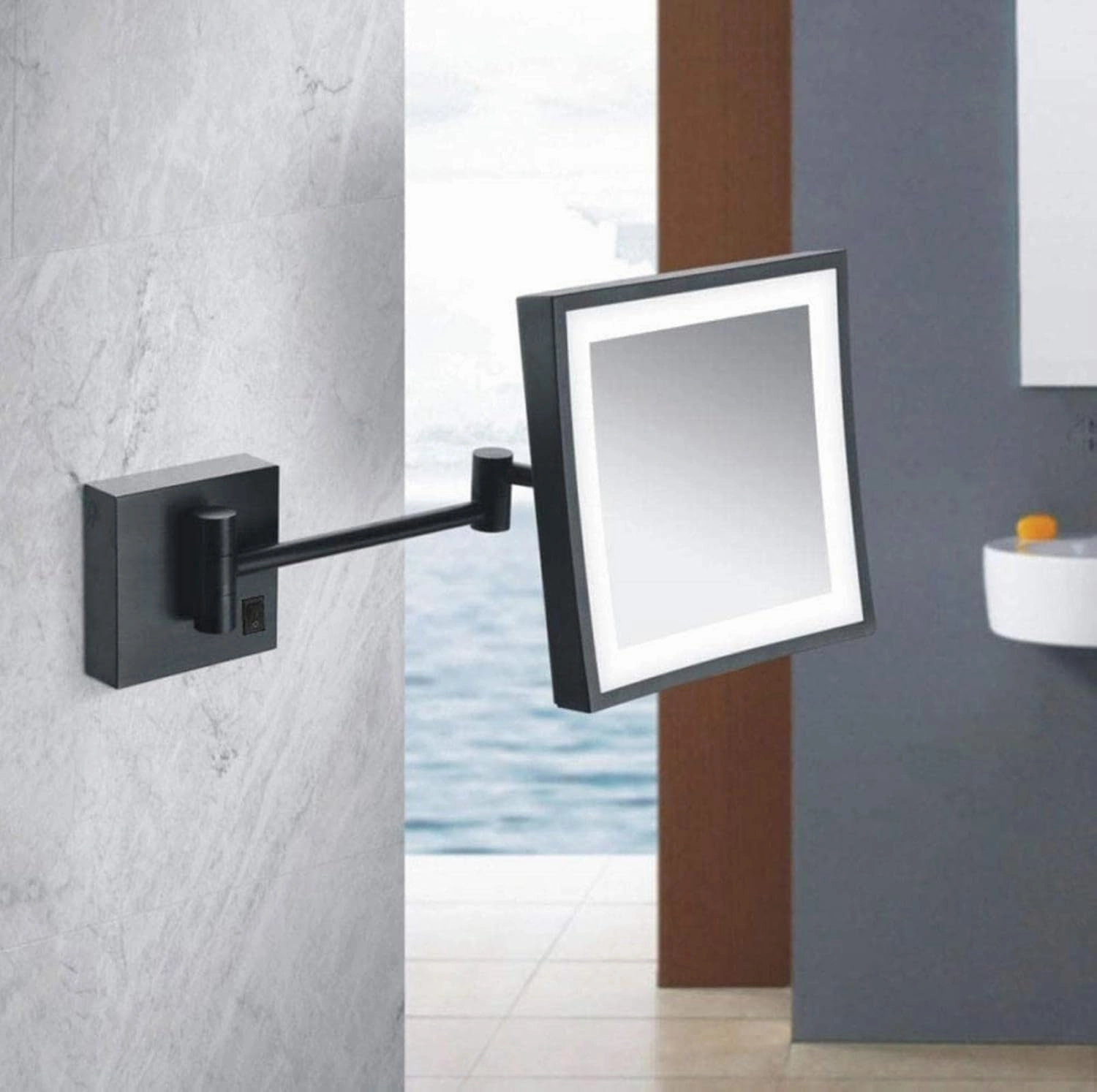 Bathroom Shaving Mirrors Make Up Wall Mounted 3X Magnification Extendable for Hotel Vanity Single Side Square UK Plug(Black Bronze)