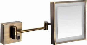 Bathroom Shaving Mirrors Make Up Wall Mounted 3X Magnification Extendable for Hotel Vanity Single Side Square UK Plug (Color : Archaize)