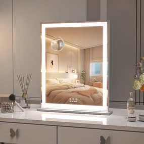 BEAUTME Vanity Mirror 20.5x24.1 Inch,Makeup Mirror with Lights,Hollywood Mirror,LED Mirror for Bedroom,Aluminium Frame,Tabletop/Wall Mount,Horizontal/Vertical,Silver
