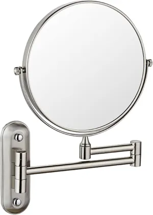 Beauty Mirror,10X Hotel Bathroom Wall Mounted Makeup Mirror, 8 Inch Extendable Mirror Foldable Telescopic Magnifying Double-Sided Shaving Mirror for Bathroom Vanity Brushed Nickel 8 inches 5X