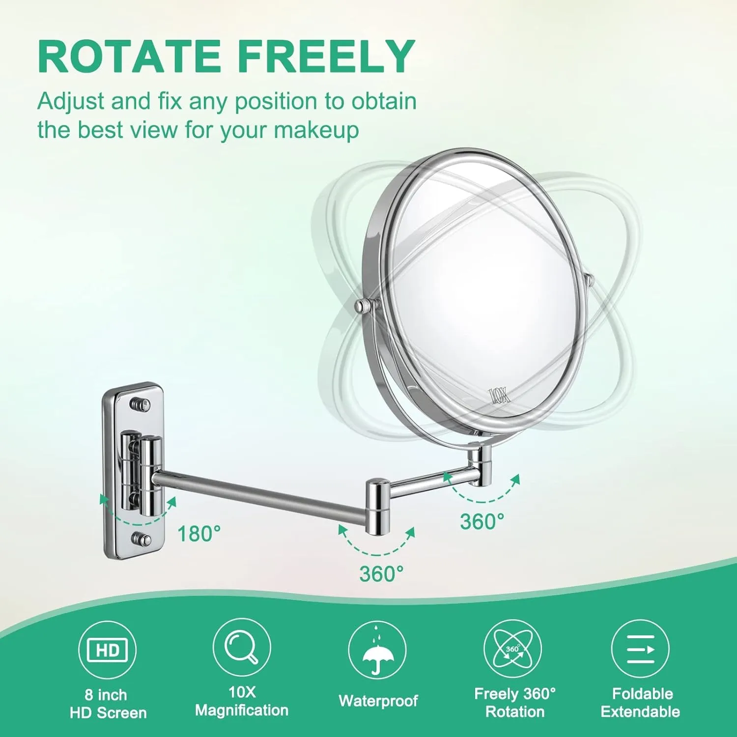 Beauty Mirror,10X Hotel Bathroom Wall Mounted Makeup Mirror, 8 Inch Extendable Mirror Foldable Telescopic Magnifying Double-Sided Shaving Mirror for Bathroom Vanity Gold 6 inches 3X