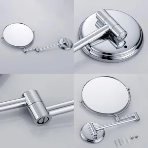 Beauty Mirror,3X 10X Hotel Bathroom Wall Mounted Makeup Mirror, 8 Inch Extendable Bathroom Mirror Foldable Magnifying Double-Sided Shaving Mirror for Bathroom Vanity Silver 6 inches 5X