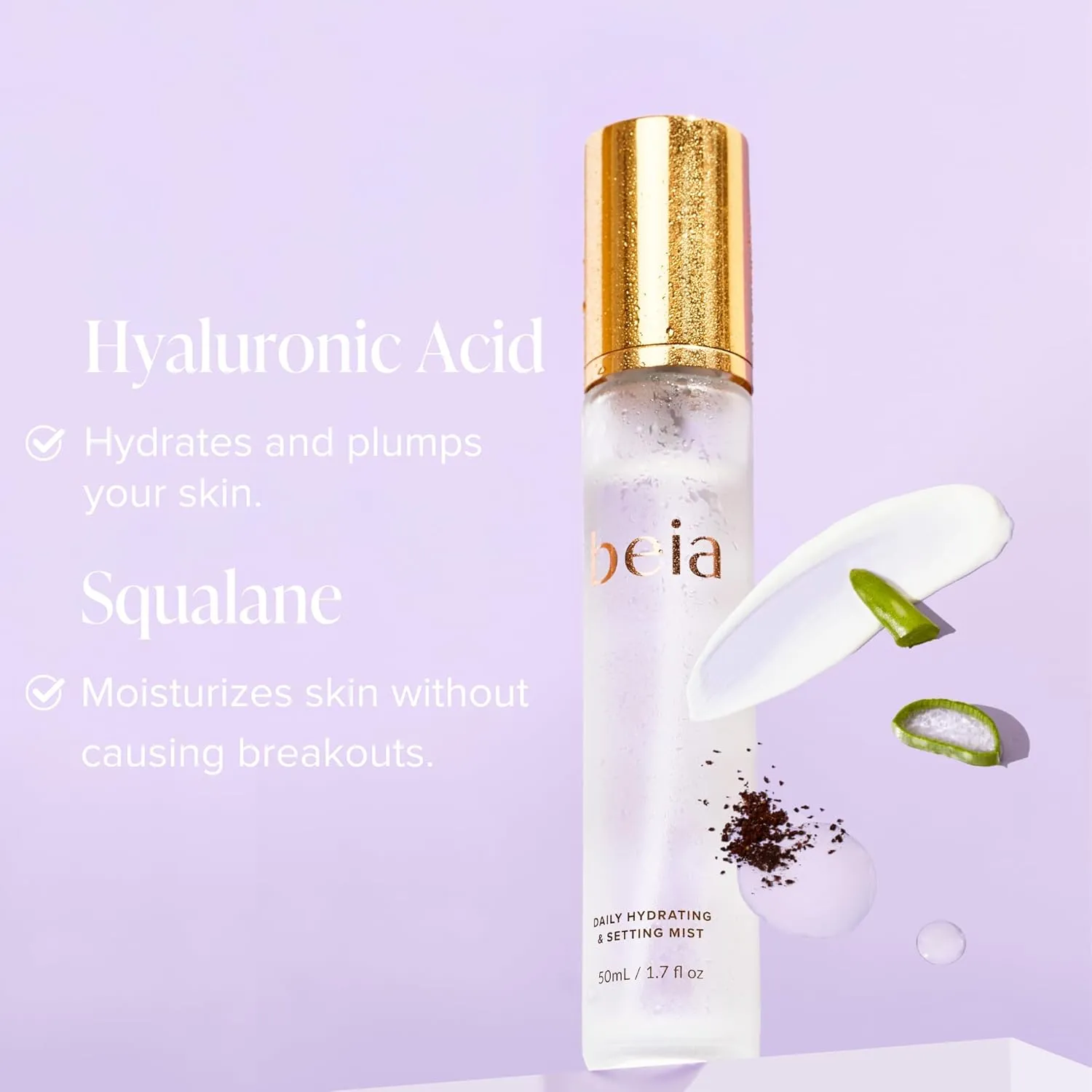 Beia Setting Spray with Hyaluronic Acid for Sensitive Skin - Hydrating Face Mist for Early Morning & Post Shower Glow - Moisturizing Finishing Spray for Makeup - Non Comedogenic Travel Size 1.7 Fl Oz