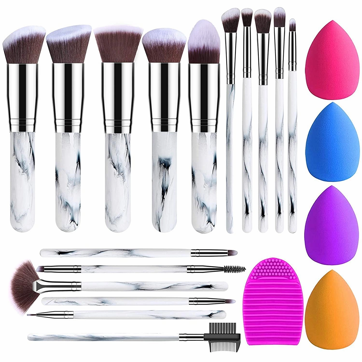 BESTOPE Makeup Brushes 16PCs Makeup Brushes Set with 4PCs Beauty Blender Sponge and 1 Brush Cleaner Premium Synthetic Foundation Brushes Blending Face Powder Eye Shadows Make Up Brushes Tool