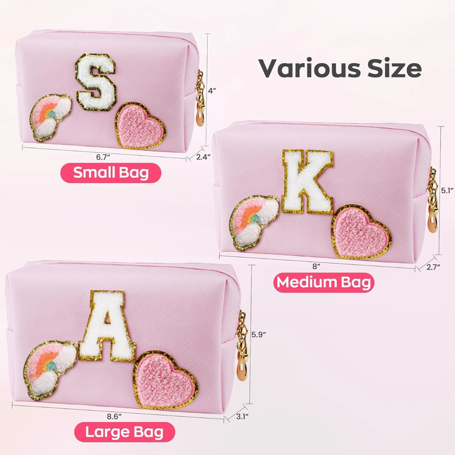 Birthday Gifts for Kids 4 5 6 7 8 9 10 11 12 year Old, Girl gifts Skin Care, Letter Pouch Cosmetic Toiletry Bag, Personalized Gift for Girl, Gift Bags