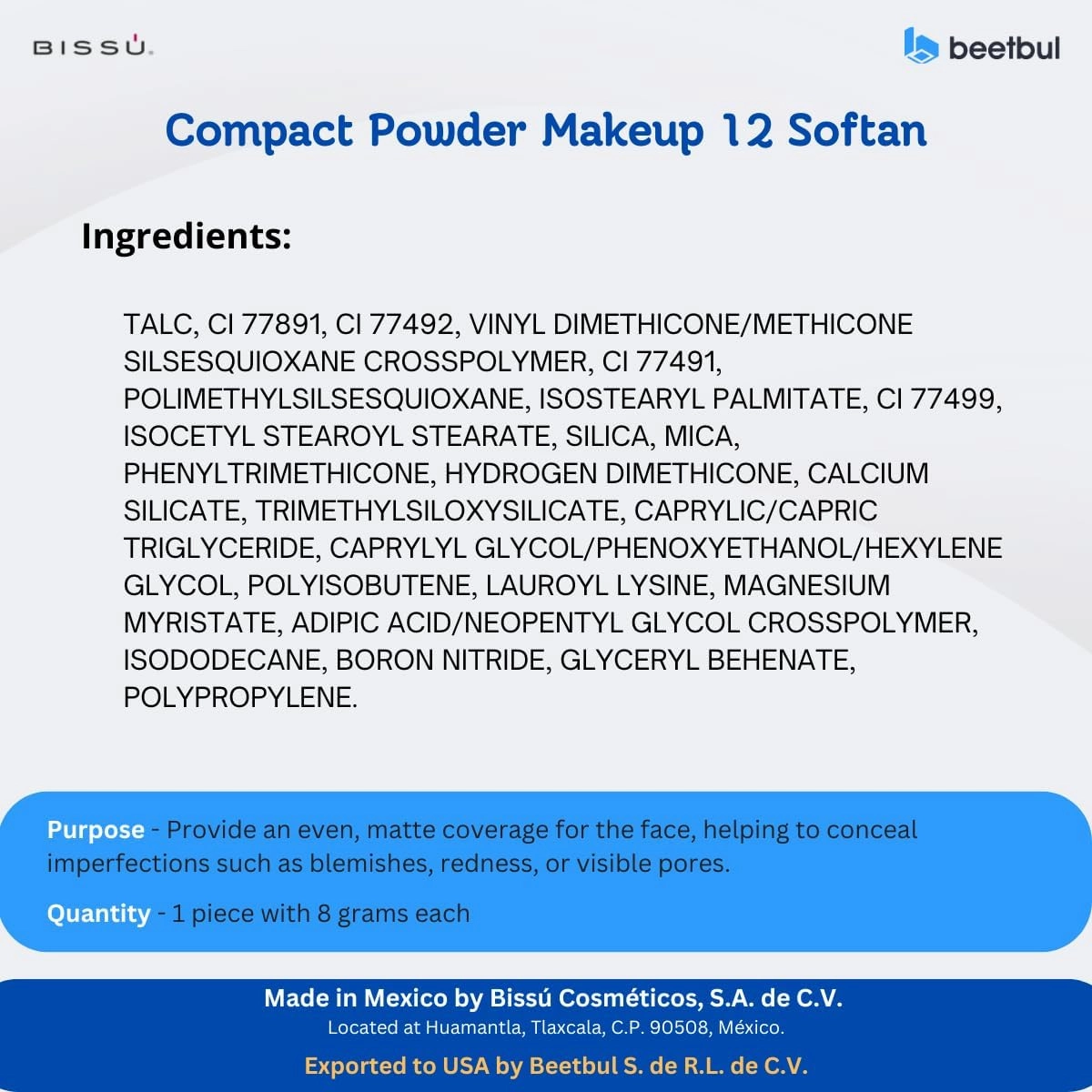 Bissú Compact Powder Makeup - 8g (12 Softan)