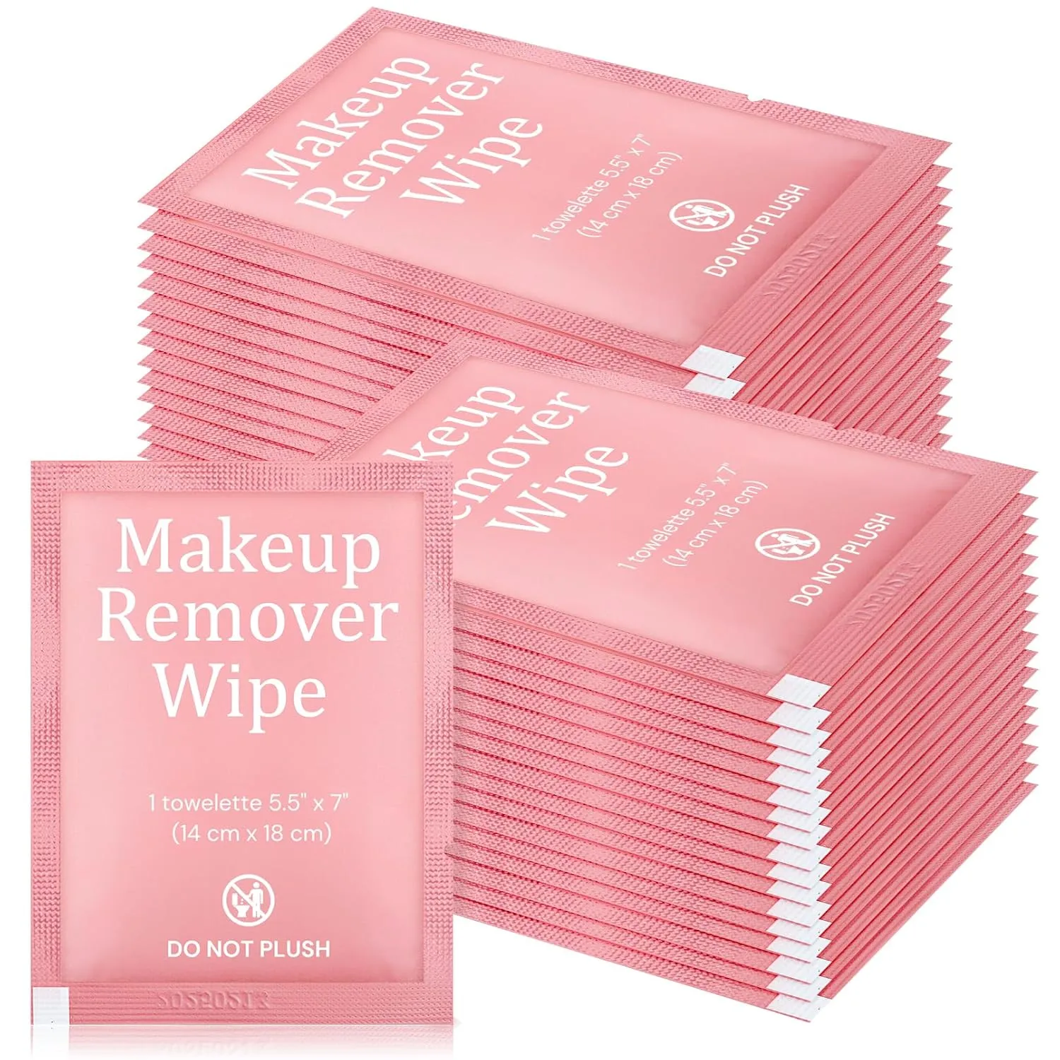 Blcculi 200 Pcs Makeup Remover Wipes Bulk,Individually Wrapped Makeup Remover Wipes,Alcohol Free Face Cleansing Wipes,Face Wipes with Vitamin E for Travel Hotel(Pink)