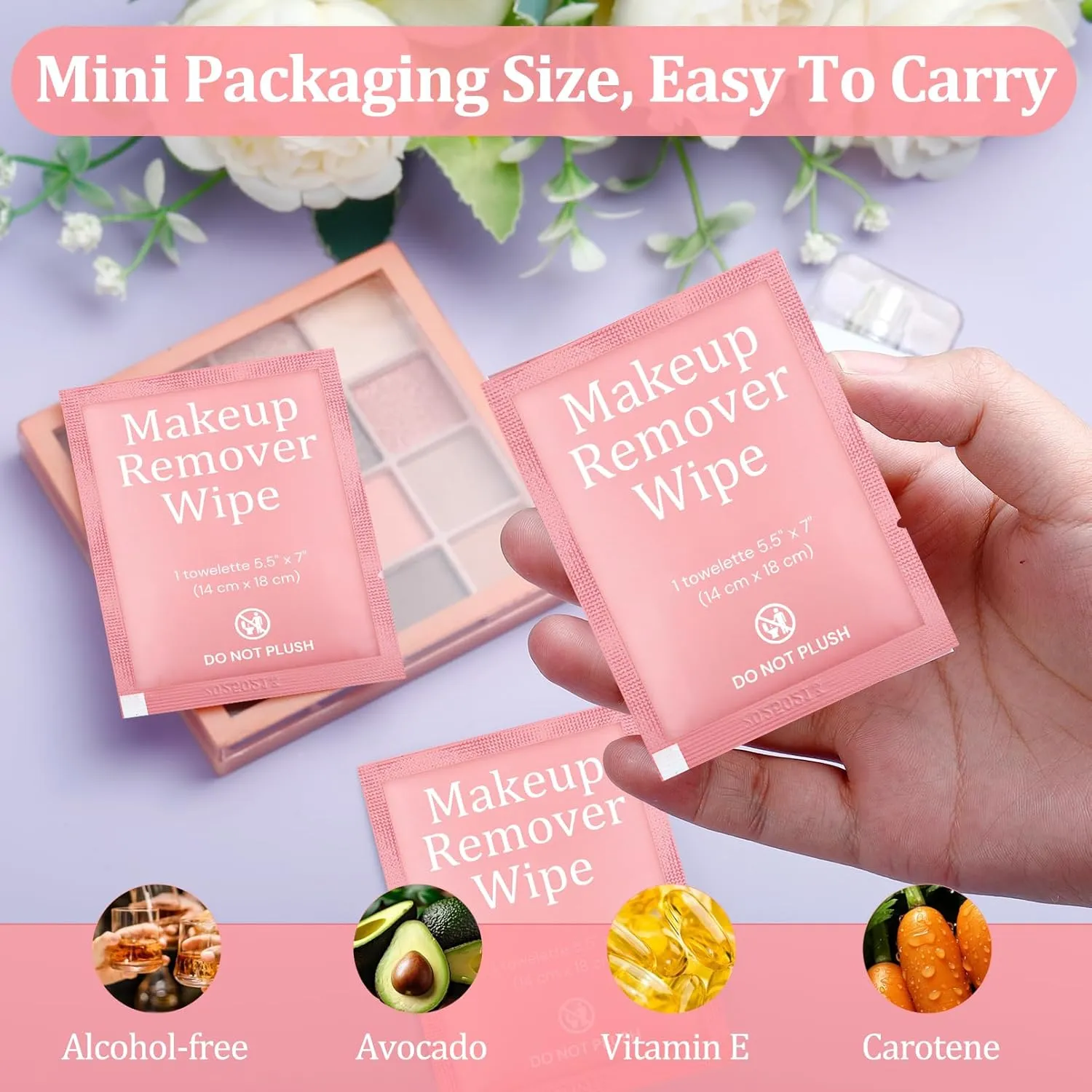 Blcculi 200 Pcs Makeup Remover Wipes Bulk,Individually Wrapped Makeup Remover Wipes,Alcohol Free Face Cleansing Wipes,Face Wipes with Vitamin E for Travel Hotel(Pink)