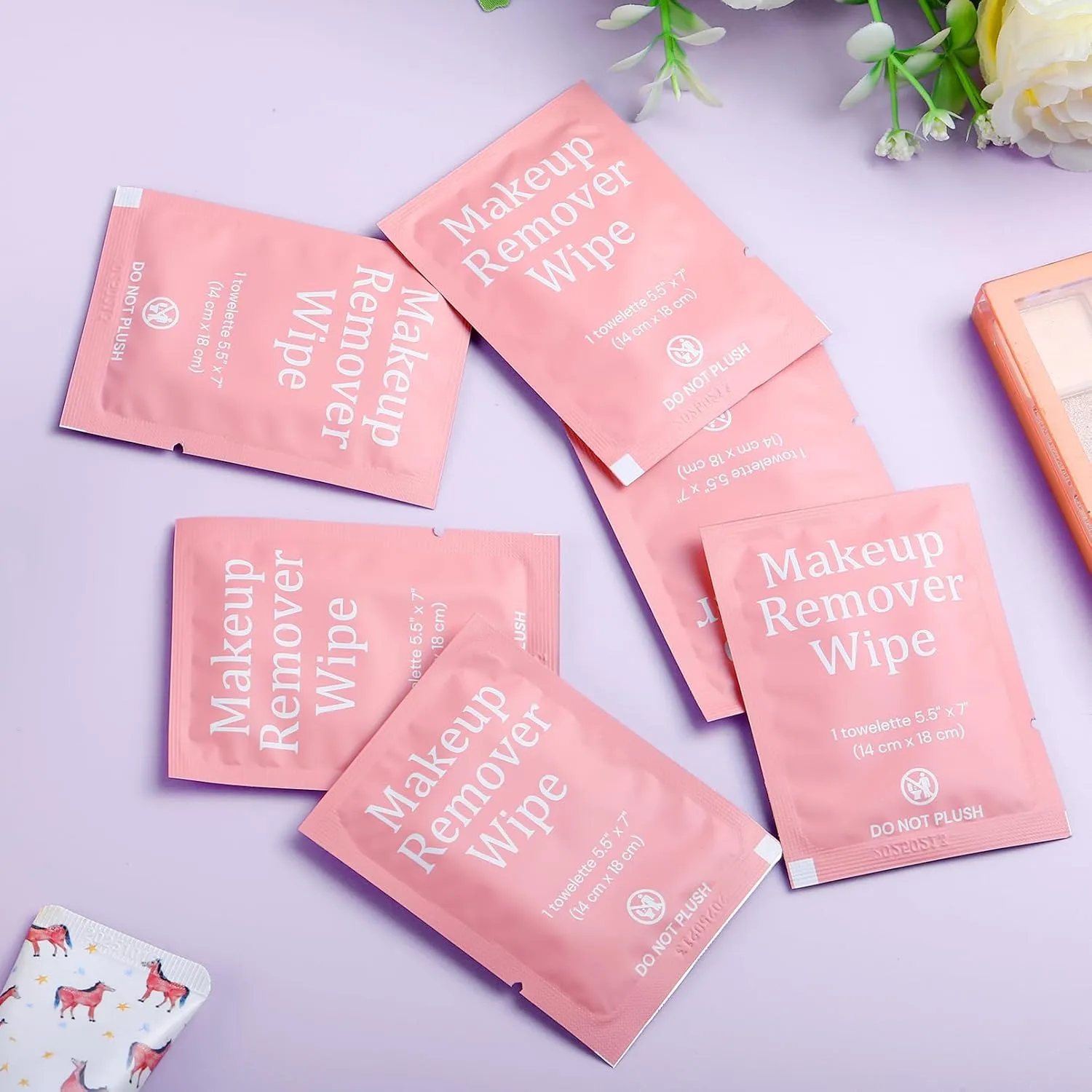 Blcculi 200 Pcs Makeup Remover Wipes Bulk,Individually Wrapped Makeup Remover Wipes,Alcohol Free Face Cleansing Wipes,Face Wipes with Vitamin E for Travel Hotel(Pink)
