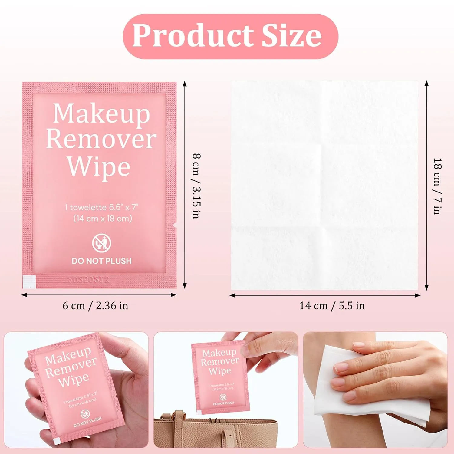Blcculi 200 Pcs Makeup Remover Wipes Bulk,Individually Wrapped Makeup Remover Wipes,Alcohol Free Face Cleansing Wipes,Face Wipes with Vitamin E for Travel Hotel(Pink)