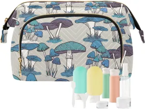 Blue Seamless Pattern Vintage Retro Style Women Cosmetic Bag Makeup Bag Stylish Trip Beauty Bag Travel Toiletry Bag with Bottle Organizer 10.2 x 5.9 x 6.7 inch