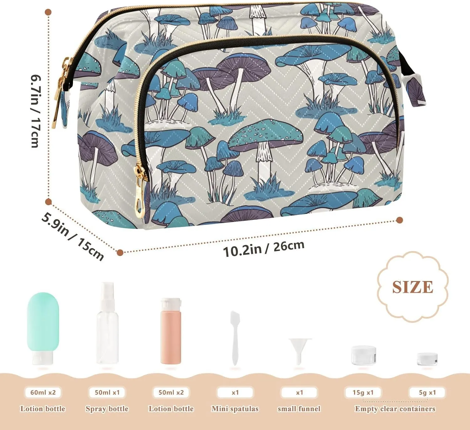 Blue Seamless Pattern Vintage Retro Style Women Cosmetic Bag Makeup Bag Stylish Trip Beauty Bag Travel Toiletry Bag with Bottle Organizer 10.2 x 5.9 x 6.7 inch