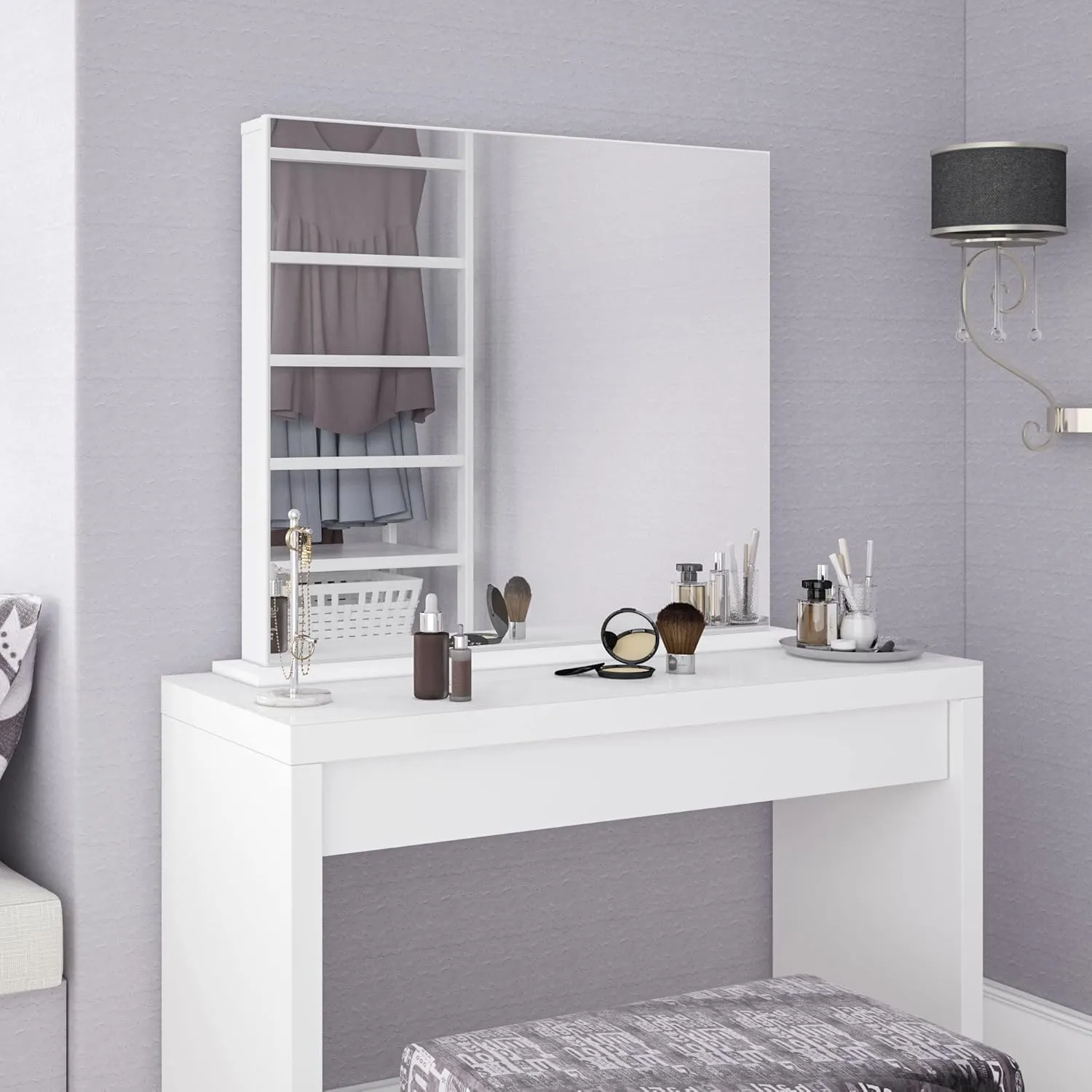 Boahaus Alanya Vanity Mirror with Lighting - HD Makeup Mirror, Seamless Frame, Modern White Design for Desk & Wall Mount, Bedroom & Dressing Room Decor